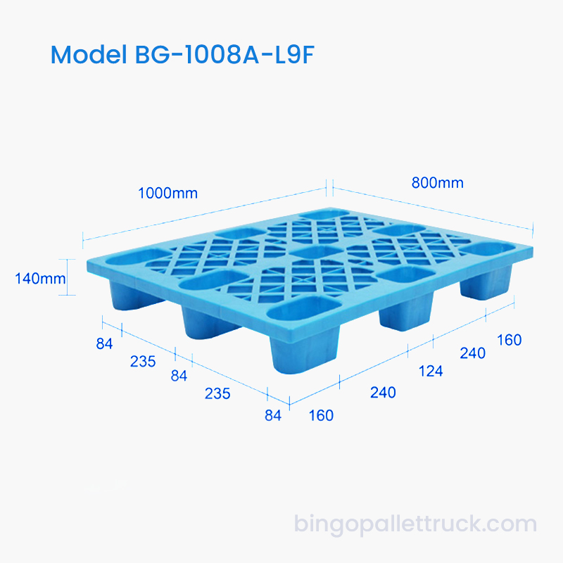 Palet din plastic HDPE de 1000 × 800 mm, cu intrare în 4 căi, grilă ușoară