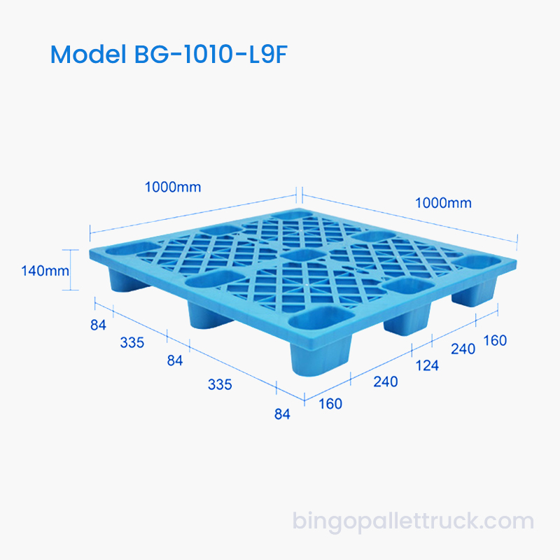 Palet din plastic ușor HDPE 1000x1000mm Intrare în 4 căi pentru stivuitor