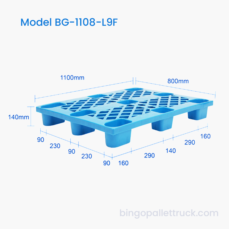 Palet din plastic de 1100 x 800 mm pentru utilizare ușoară cu intrare în 4 căi pentru cricuri de paleți