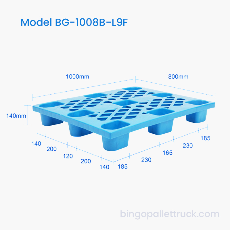 Palet din plastic turnat prin injecție 1000x800mm Palet ușor cu 9 picioare pentru depozitare industrială
