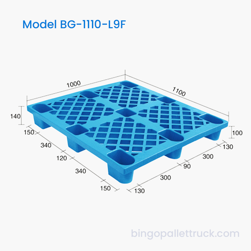 Palet din plastic cu 9 picioare de 1100x1000 mm pentru lanțul de frig și operațiuni logistice