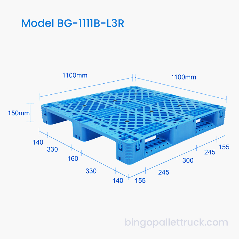 1100x1100mm paleți din plastic 3 canale cu armare din oțel pentru logistică