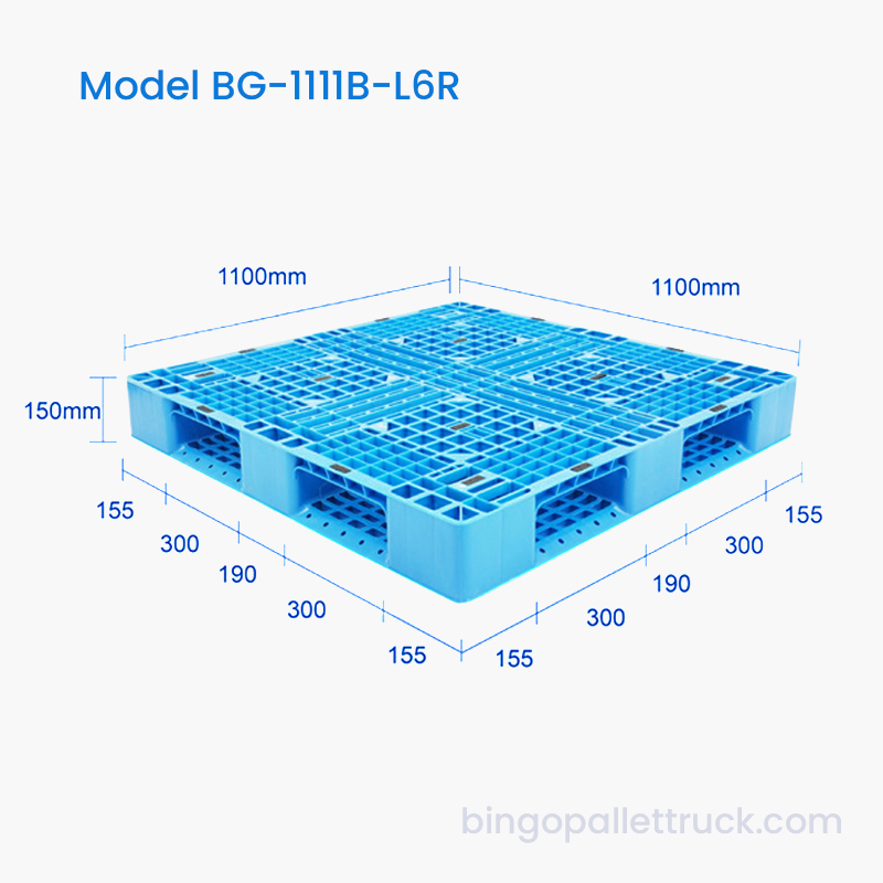 Palet din plastic cu șase canale de 1100x1100 mm pentru utilizare în depozitul frigorific