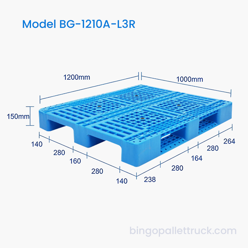 1200x1000mm Palet din plastic ușor cu 3 canale pentru depozit