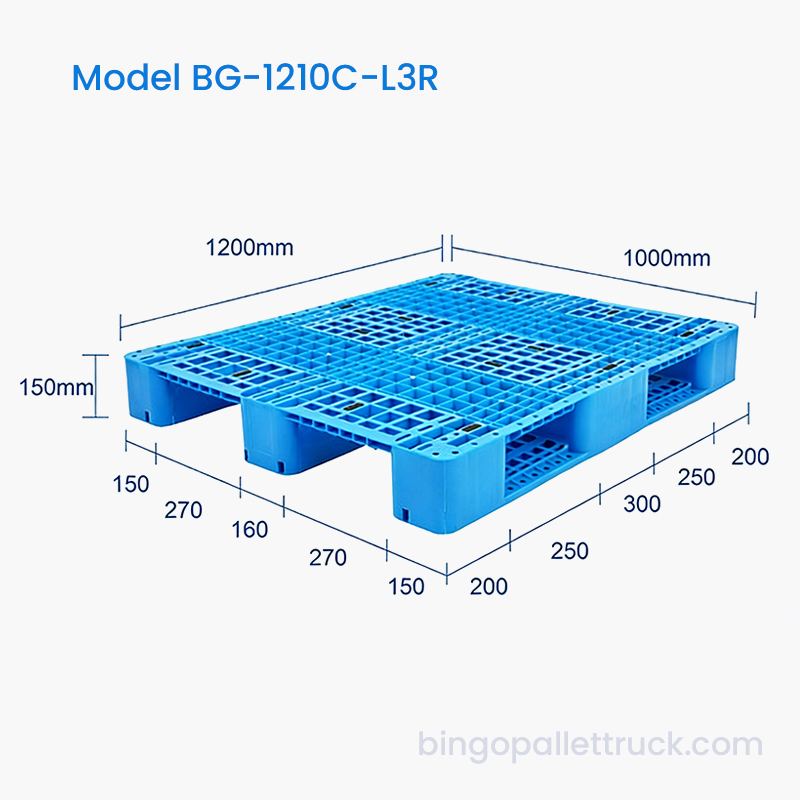 Palet din plastic de 1200x1000 mm cu ghidaje ranforsate pentru sarcini ușoare grele