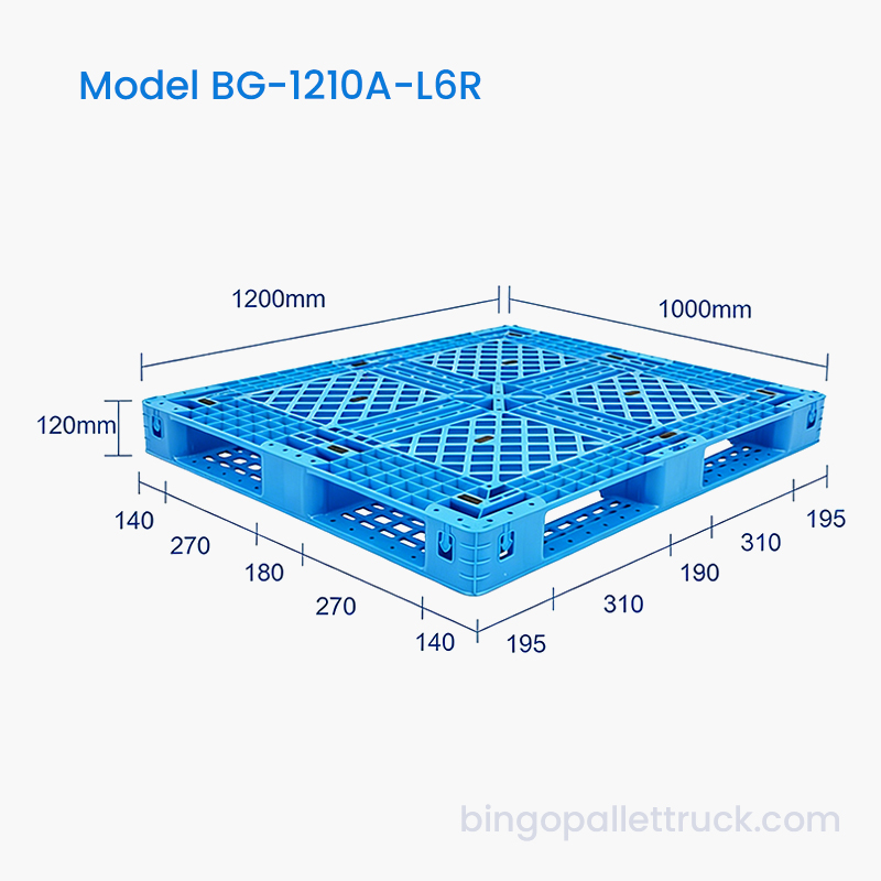 Palet din plastic cu șase canale de 1200x1000 mm pentru uz logistic