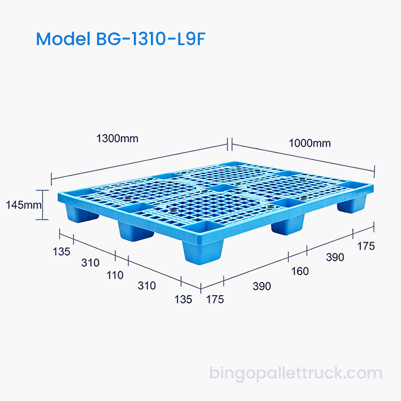 Palet din plastic de înaltă rezistență 1300x1000mm, cu 9 picioare, pentru logistică