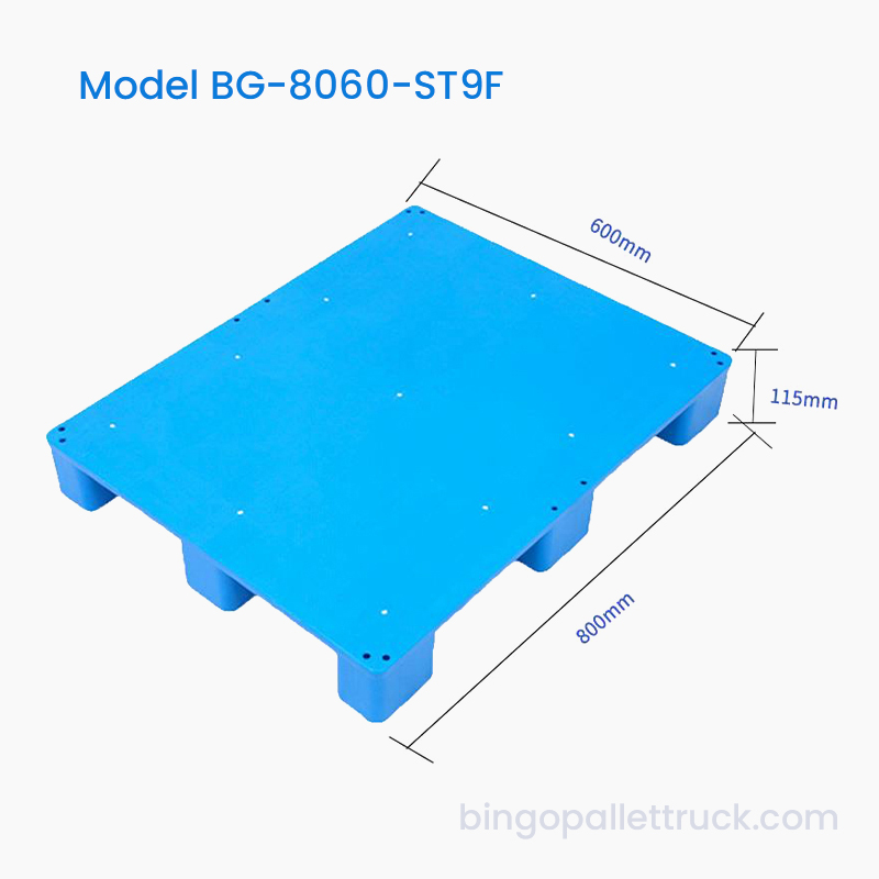 Palet din plastic rezistent cu 9 picioare de 800×600 mm