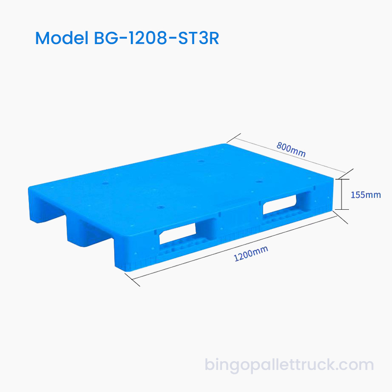 1200 × 800 mm Palet din plastic cu 3 coloane solide pentru depozit