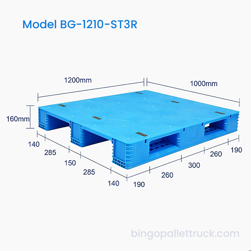 Palet din plastic de 1200 × 1000 mm, solid, cu 3 canale, pentru depozitare la rece