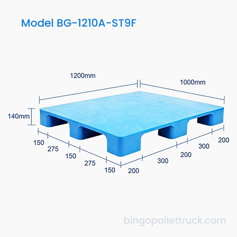 Palet din plastic durabil, 1200x1000mm, cu 9 picioare, pentru utilizare frecventă la transport