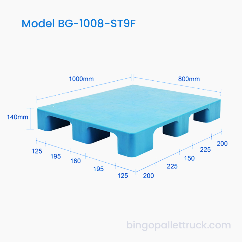 Palet din plastic de 1000 × 800 mm, rezistent, solid, de 9 picioare