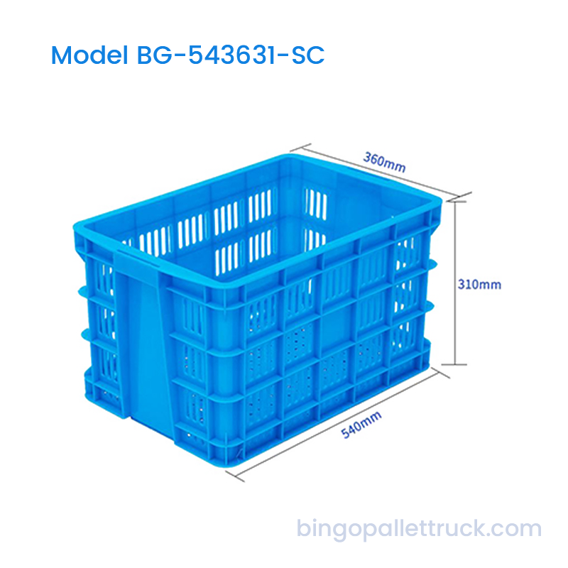 Coș stivuitor din ladă din plastic de 47 l pentru expoziție de fructe de supermarket