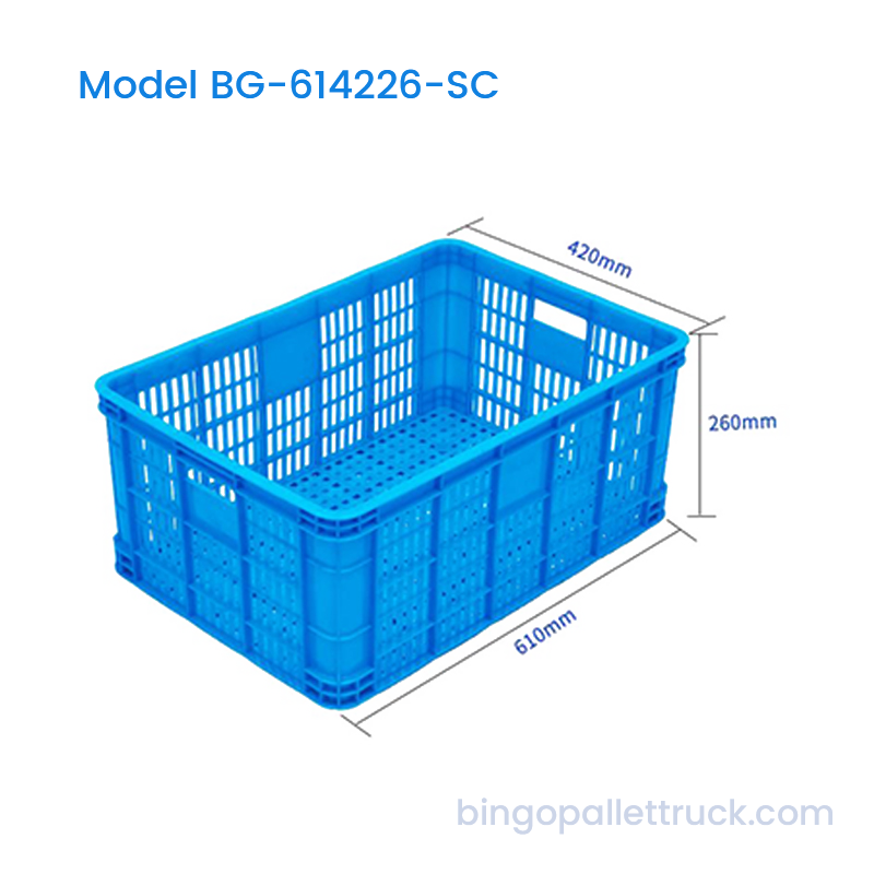 Coș HDPE cu ladă din plastic stivuită de 56 litri pentru distribuția de produse pe piața cu ridicata