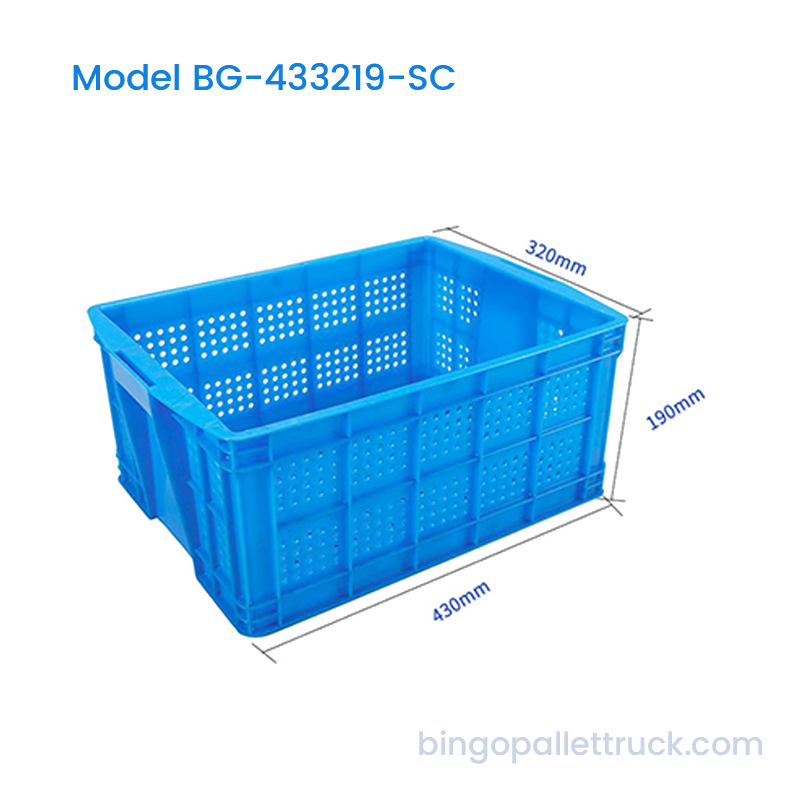 Ladă din plastic stivuită HDPE de 22 l cu structură întărită cu găuri rotunde